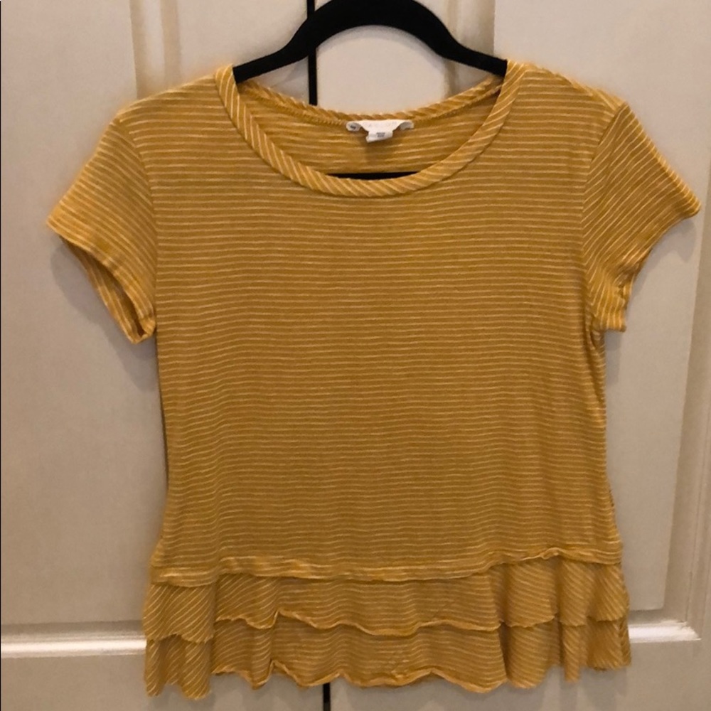 Caslon Yellow Striped Ruffle Peplum Top XXS petite